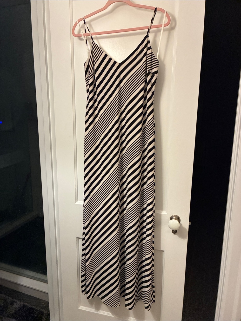 Lauren Ralph Lauren Black and Cream Striped Maxi Slip Dress